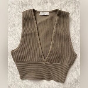Babaton Deep V-Neck Ribbed Tank Top in Taupe